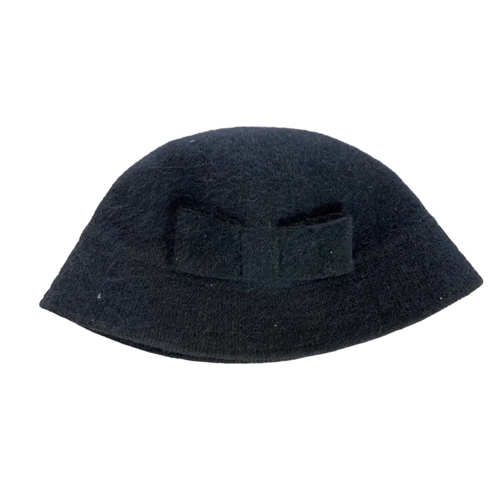 Nine West Black Coquette Retro Wool And Faux Fur Bucket Hat With A Bow